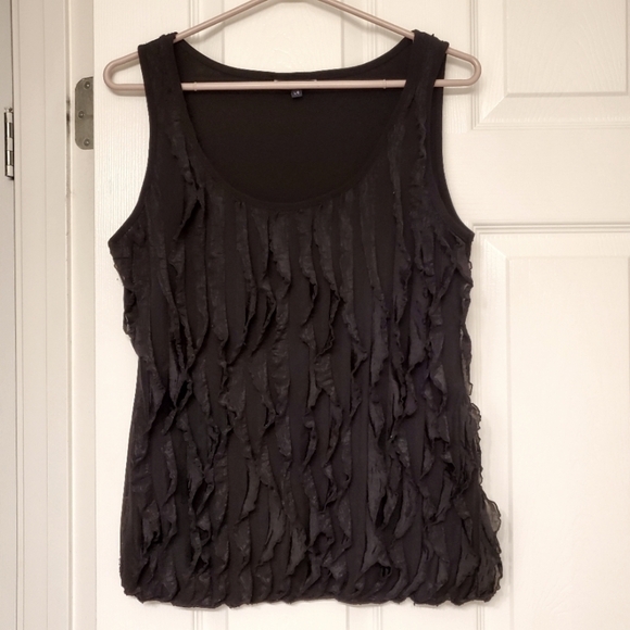 REITMANS Y2K FRINGE TANK TOP SLEEVELESS CASUAL STRETCH BLACK WOMENS LARGE - Picture 1 of 5